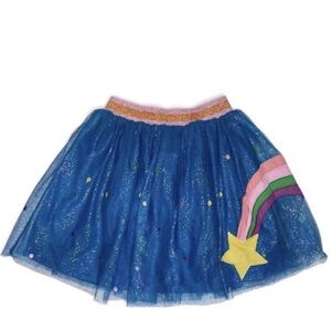 Hanna Andersson Girls Teal Blue Rainbow Sparkles Tulle Skirt 90/3T